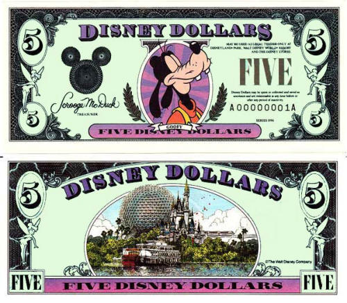 1996 $5 Disney Dollar