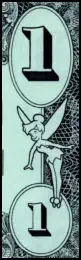 Sample of $1 Disney Dollar with the numeral "1"