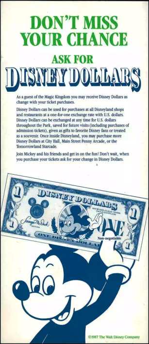1987 Disney Dollar advertisment brochure