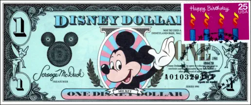 35th Anniversary USPS ink Stamp on 1990 $1