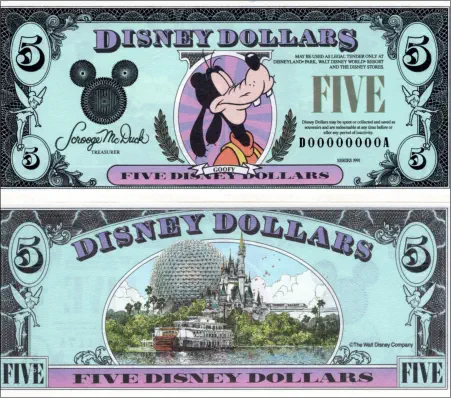 1991 $5  Disney Dollar Series "D"