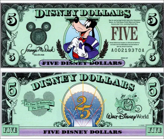 1997 $5 Disney Dollar Series "A" 