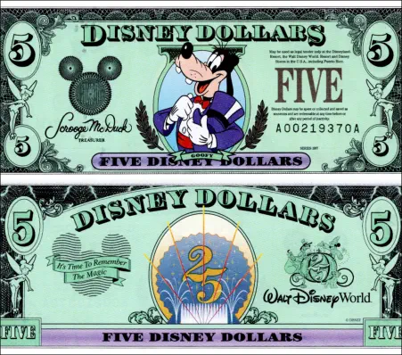 1997 $5 Disney Dollar Series "A" 