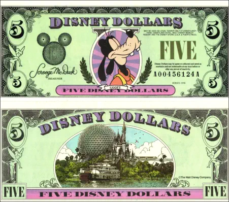 1998 $5 Disney Dollar Series "A" 