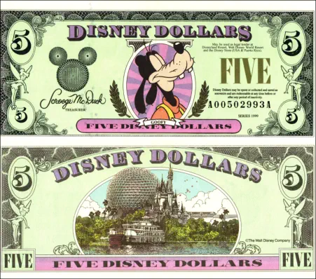 1999 $5 Disney Dollar Series "A" 