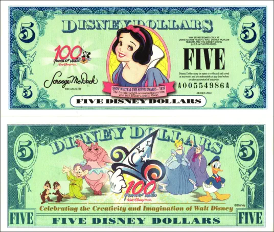 2002 $5 Disney Dollar Series "A" 