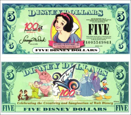 2002 $5 Disney Dollar Series "A" 