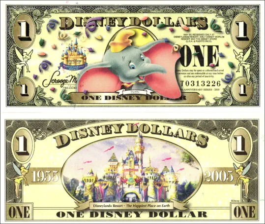 2005 $1 Disney Dollar Series "T" without Barcode