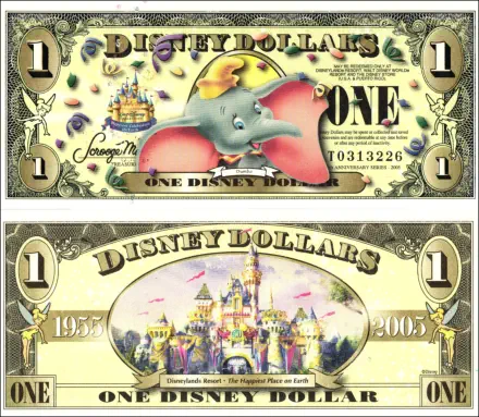 2005 $1 Disney Dollar Series "T" without Barcode