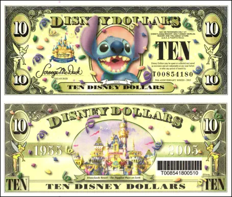 2005 $10 Disney Dollar Series "D" with barcode