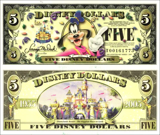 "2006" $5 Disney Dollar Series "T"