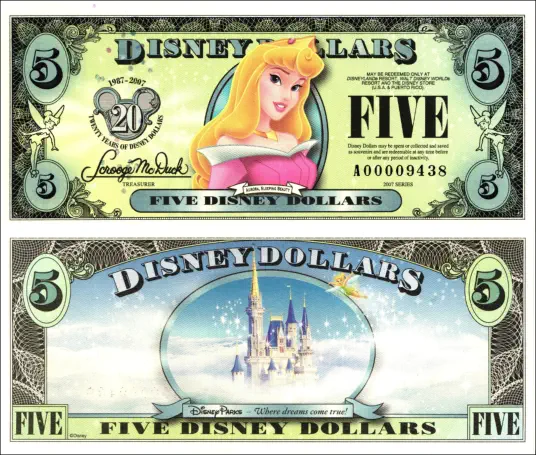 2007 $5 Disney Dollar Series "A"