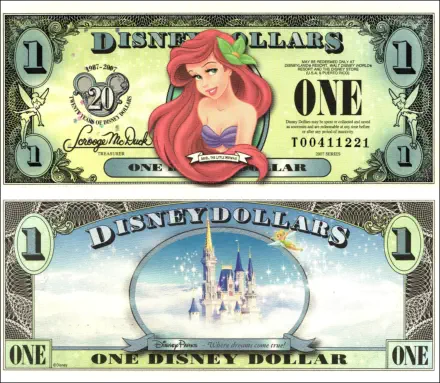 2007 $1 Disney Dollar Series "T"
