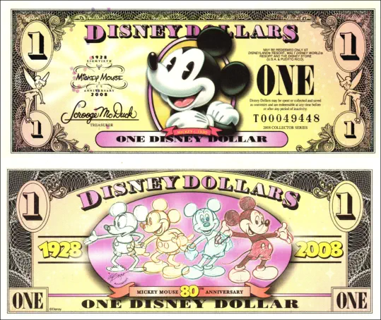 2008 $1 “Circa 1928 Mickey Mouse” Disney Dollar