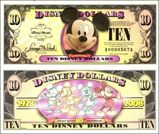 2008 $10 “Circa 2008 Mickey Mouse” Disney Dollar