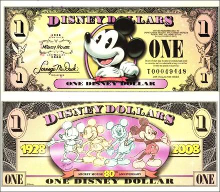 2008 $1 “Circa 1928 Mickey Mouse” Disney Dollar