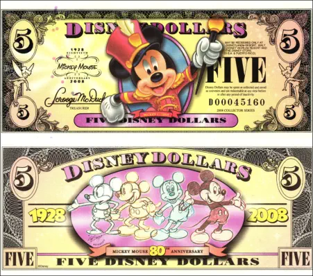 2008 $5 “Circa 1955 Mickey Mouse” Disney Dollar