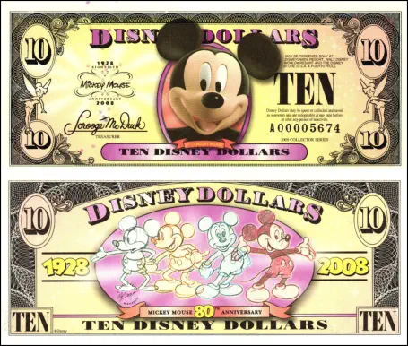 2008 $10 “Circa 2008 Mickey Mouse” Disney Dollar