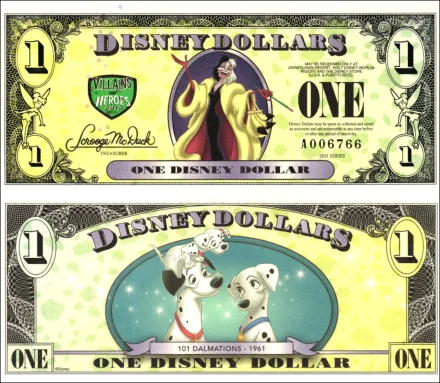 2013 $1 Cruella Deville/Pongo, Perdita, and Pepper - Error Bill
