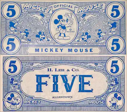 1933 Mickey Mouse Cones 5 cent “coupon” blue 