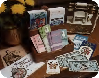 Brochures and Disney dollars picture from Sping 1989 Disney News