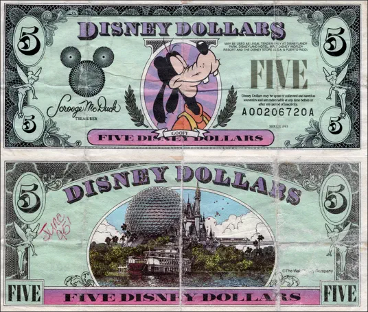 1995 $5 Disney Dollar Series "A" 