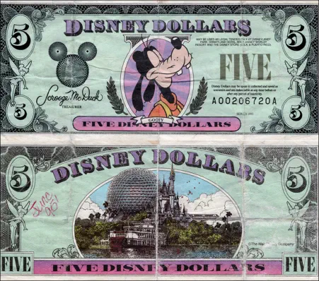 1995 $5 Disney Dollar Series "A" 