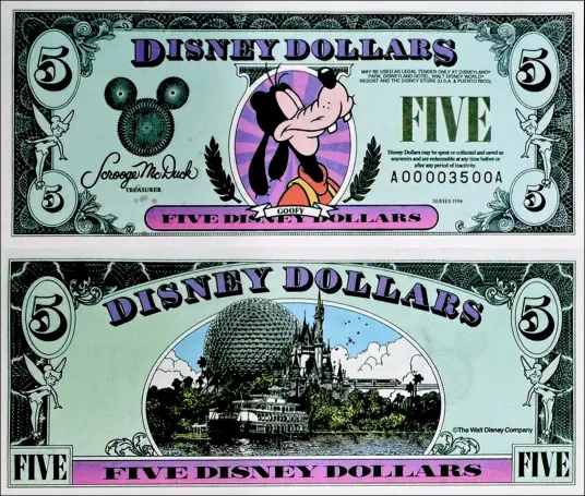 1996 $5 Disney Dollar Series "A" 