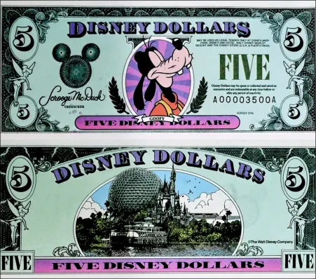 1996 $5 Disney Dollar Series "A" 