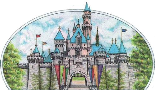 Sleeping Beauty's Castle from the reverse side of the $1 1991 Disney Dollar