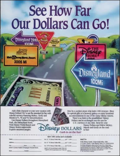 Disney News Magazine Spring 1991 Disney Dollar advertisement