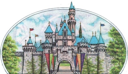 Sleeping Beauty's Castle from the reverse side of the $1 1991 Disney Dollar