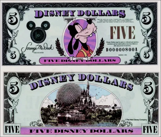 1993 $5 Disney Dollar Series "D"