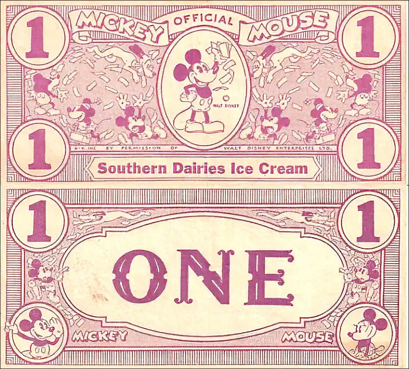 1933 Mickey Mouse Cones 1 cent “coupon” red