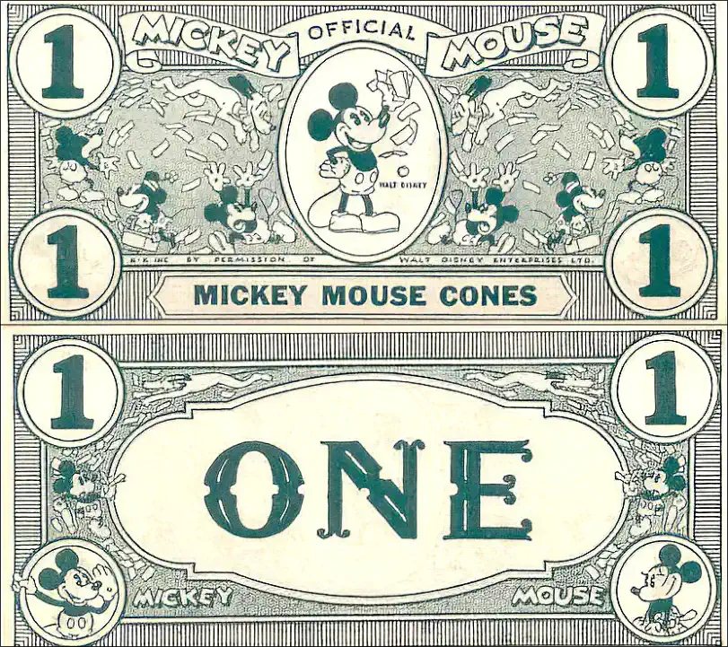 1933 Mickey Mouse Cones 1 cent “coupon” green