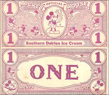 1933 Mickey Mouse Cones 1 cent “coupon” red