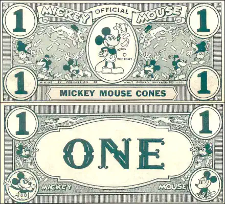 1933 Mickey Mouse Cones 1 cent “coupon” green